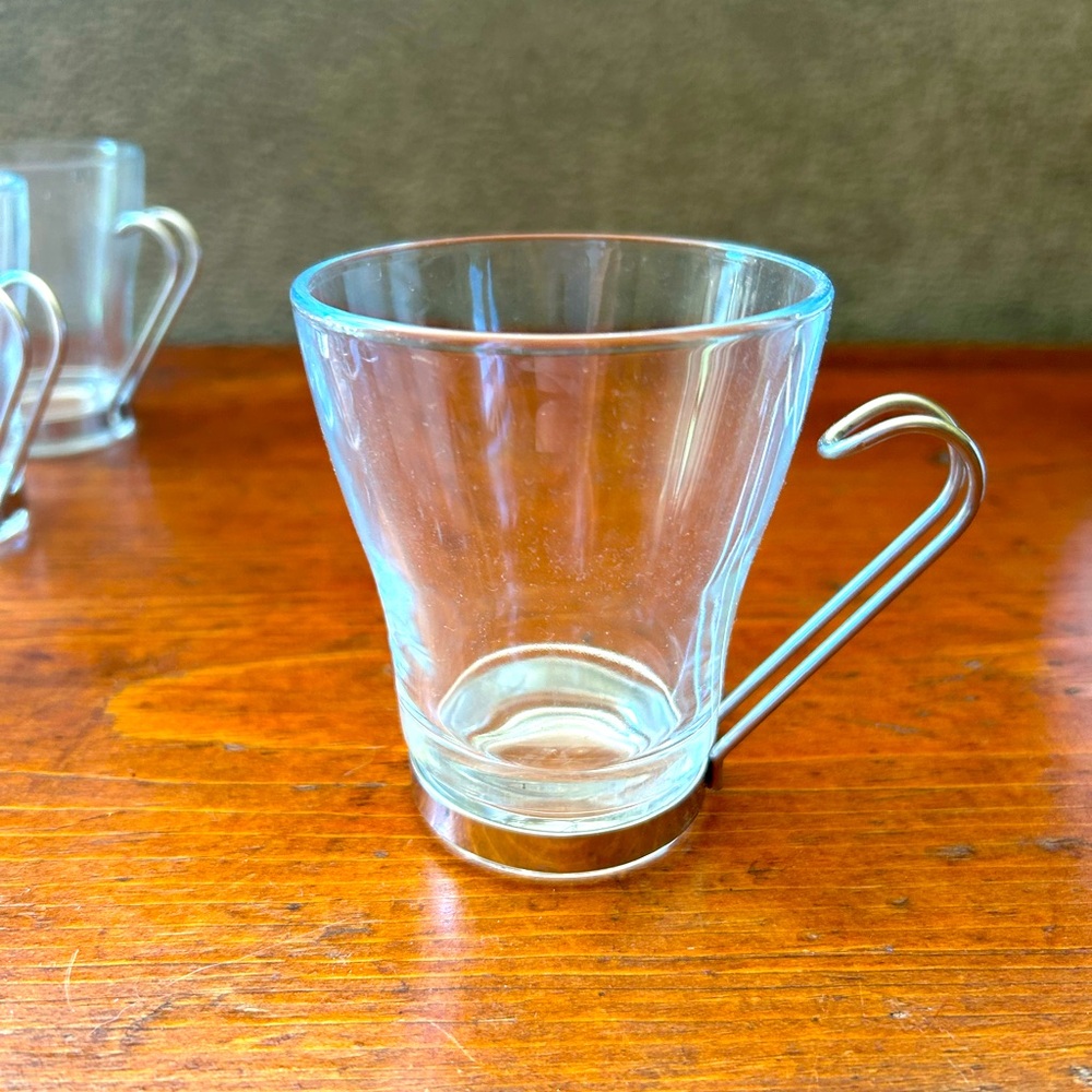 Bormioli Rocco Spanish Glass Coffee Mugs with Stainless Steel Handles